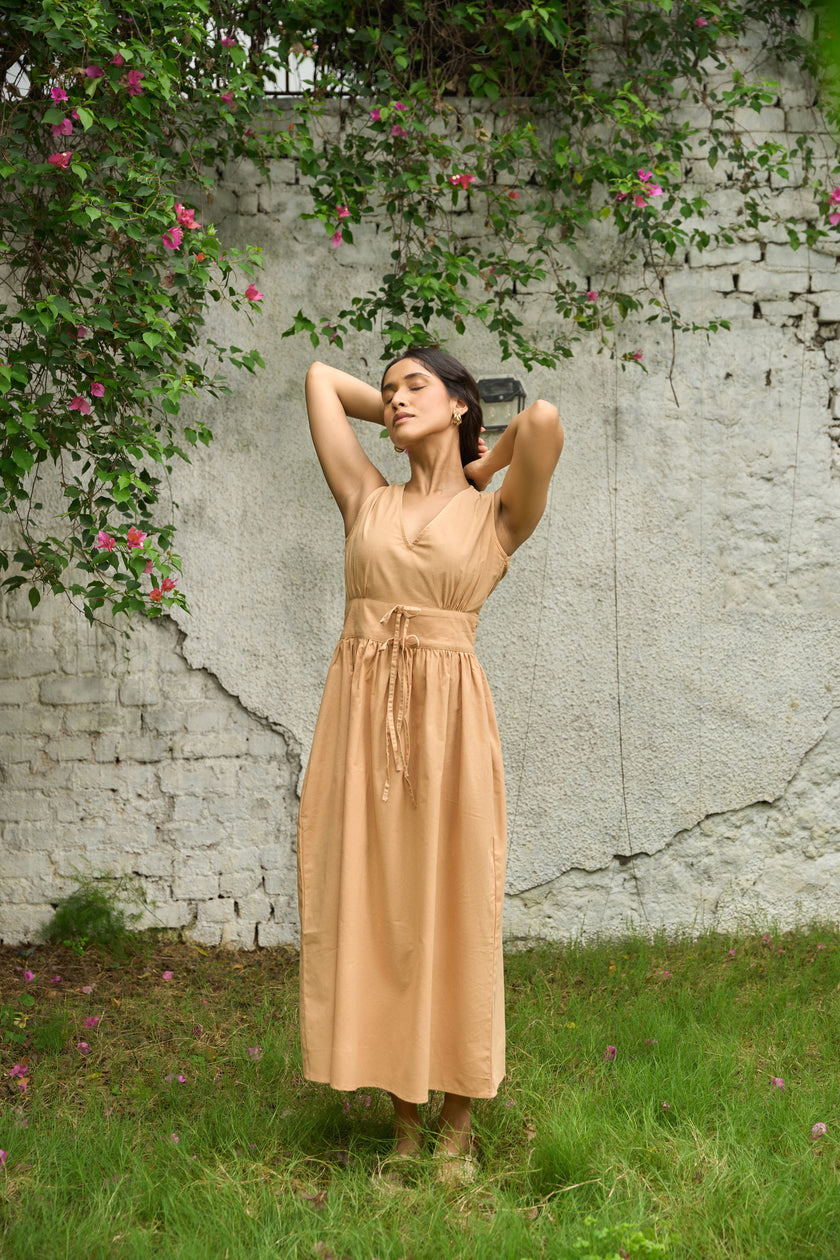 POMO CLAY – 20s POPLIN MAXI DRESS (NATURALLY DYED)