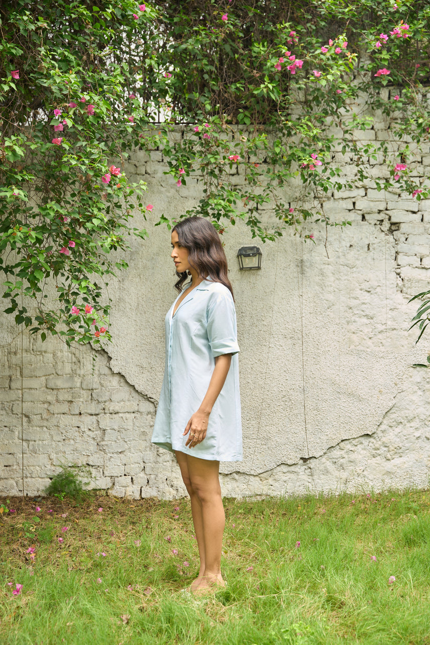 PASTEL TIDE HEMP-BAMBOO SHIRT DRESS