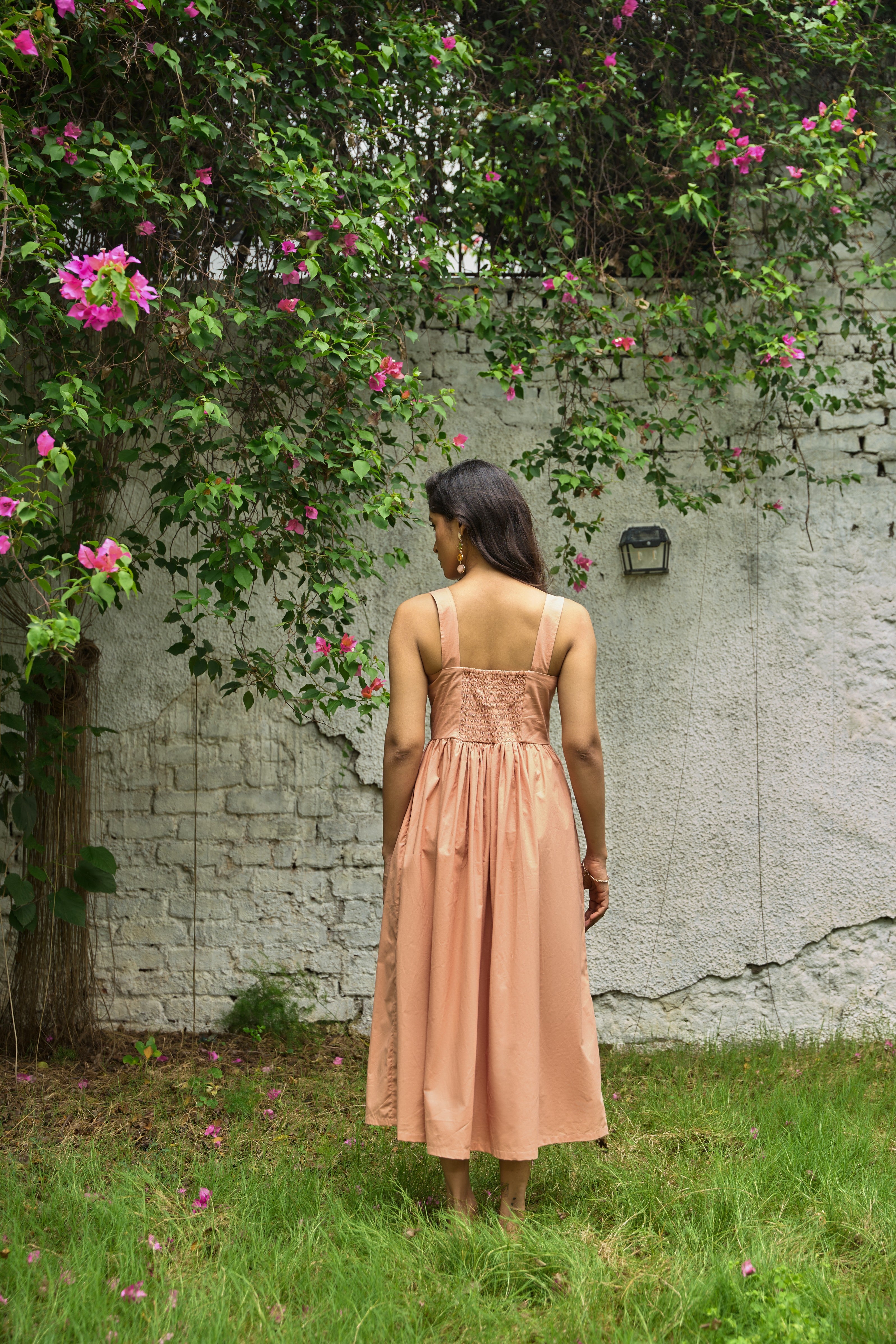 PEACH PEARL NATURALLY DYED MIDI DRESS
