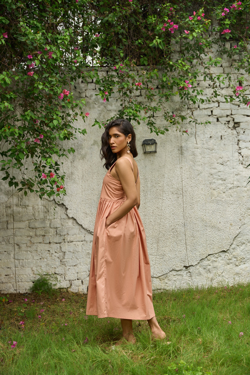 PEACH PEARL NATURALLY DYED MIDI DRESS