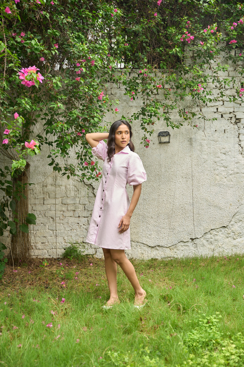 POWDER PINK HEMP MINI DRESS