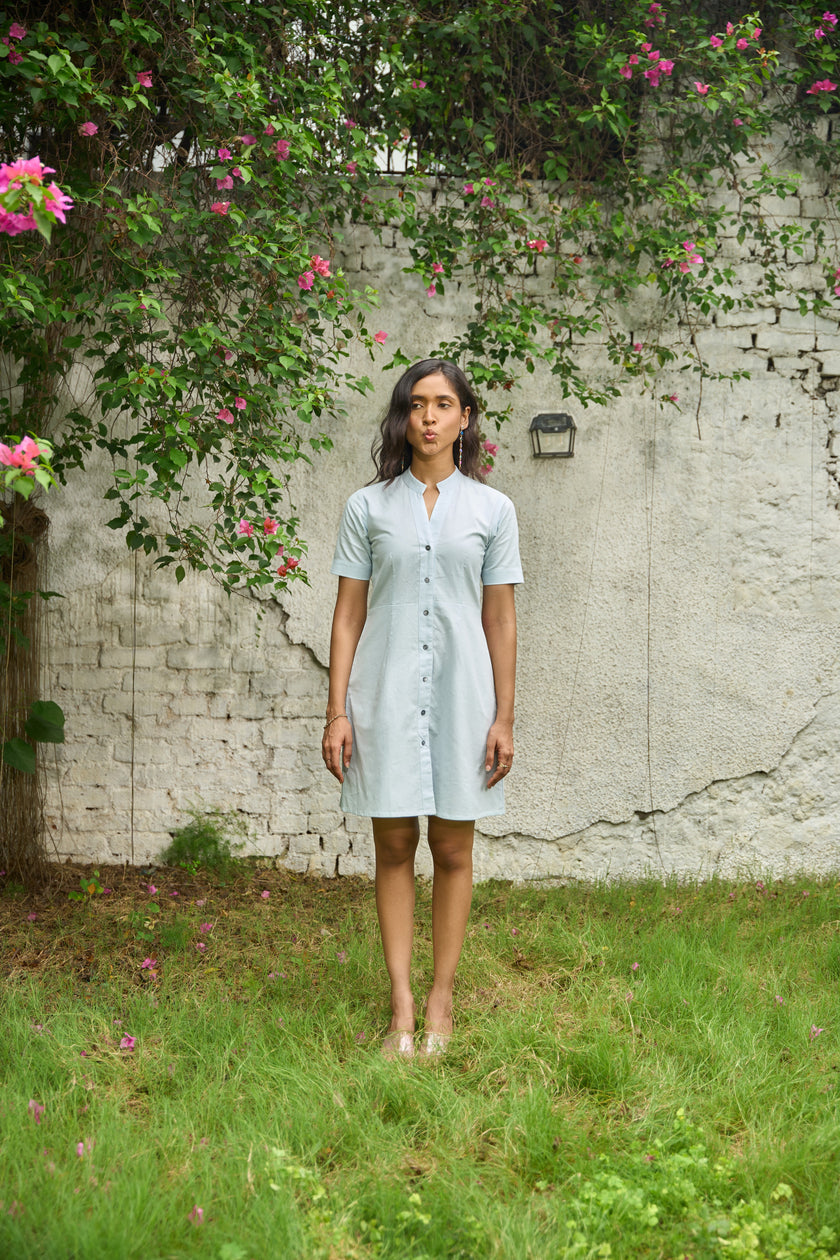 MISTY AQUA NATURALLY DYED MINI DRESS