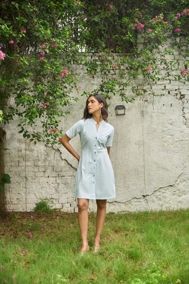 MISTY AQUA NATURALLY DYED MINI DRESS