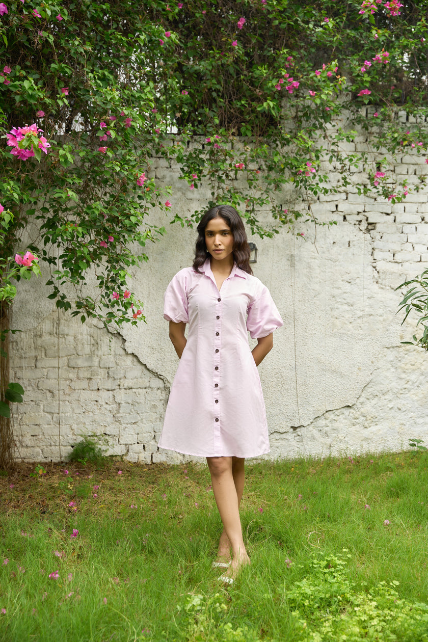 POWDER PINK HEMP MINI DRESS