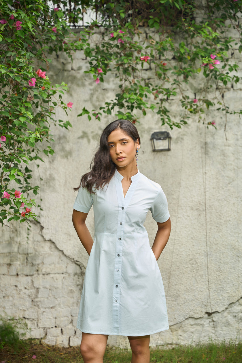 MISTY AQUA NATURALLY DYED MINI DRESS