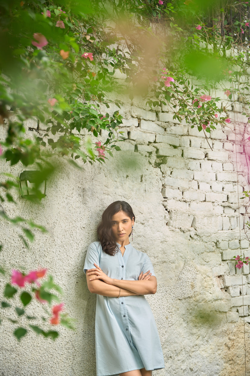 MISTY AQUA NATURALLY DYED MINI DRESS