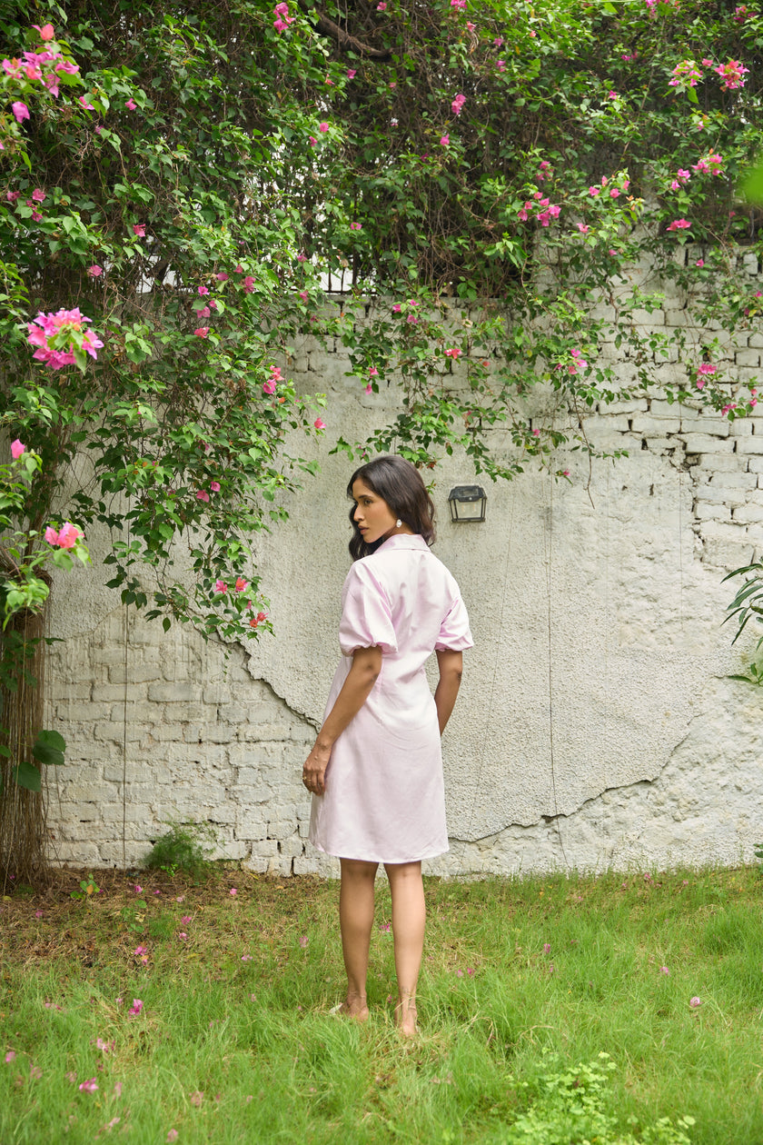 POWDER PINK HEMP MINI DRESS