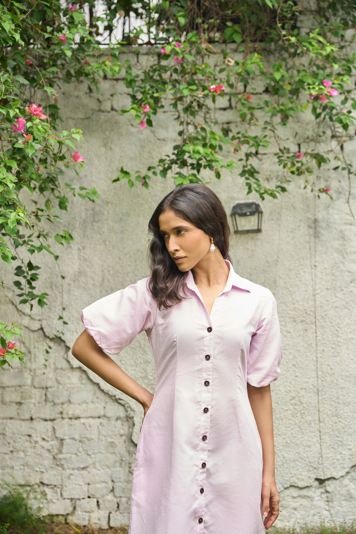 POWDER PINK HEMP MINI DRESS