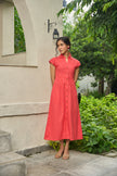 DROPPED SHOULDER SHIRT MIDI DRESS IN DEEP SEA CORAL