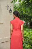 DROPPED SHOULDER SHIRT MIDI DRESS IN DEEP SEA CORAL