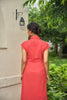 DROPPED SHOULDER SHIRT MIDI DRESS IN DEEP SEA CORAL