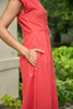 DROPPED SHOULDER SHIRT MIDI DRESS IN DEEP SEA CORAL