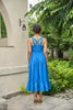 SUNLIT SAPPHIRE ORGANIC SMOCKED MIDI DRESS