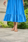 SUNLIT SAPPHIRE ORGANIC SMOCKED MIDI DRESS