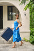 SUNLIT SAPPHIRE ORGANIC SMOCKED MIDI DRESS