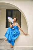 SUNLIT SAPPHIRE ORGANIC SMOCKED MIDI DRESS