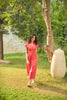DROPPED SHOULDER SHIRT MIDI DRESS IN DEEP SEA CORAL