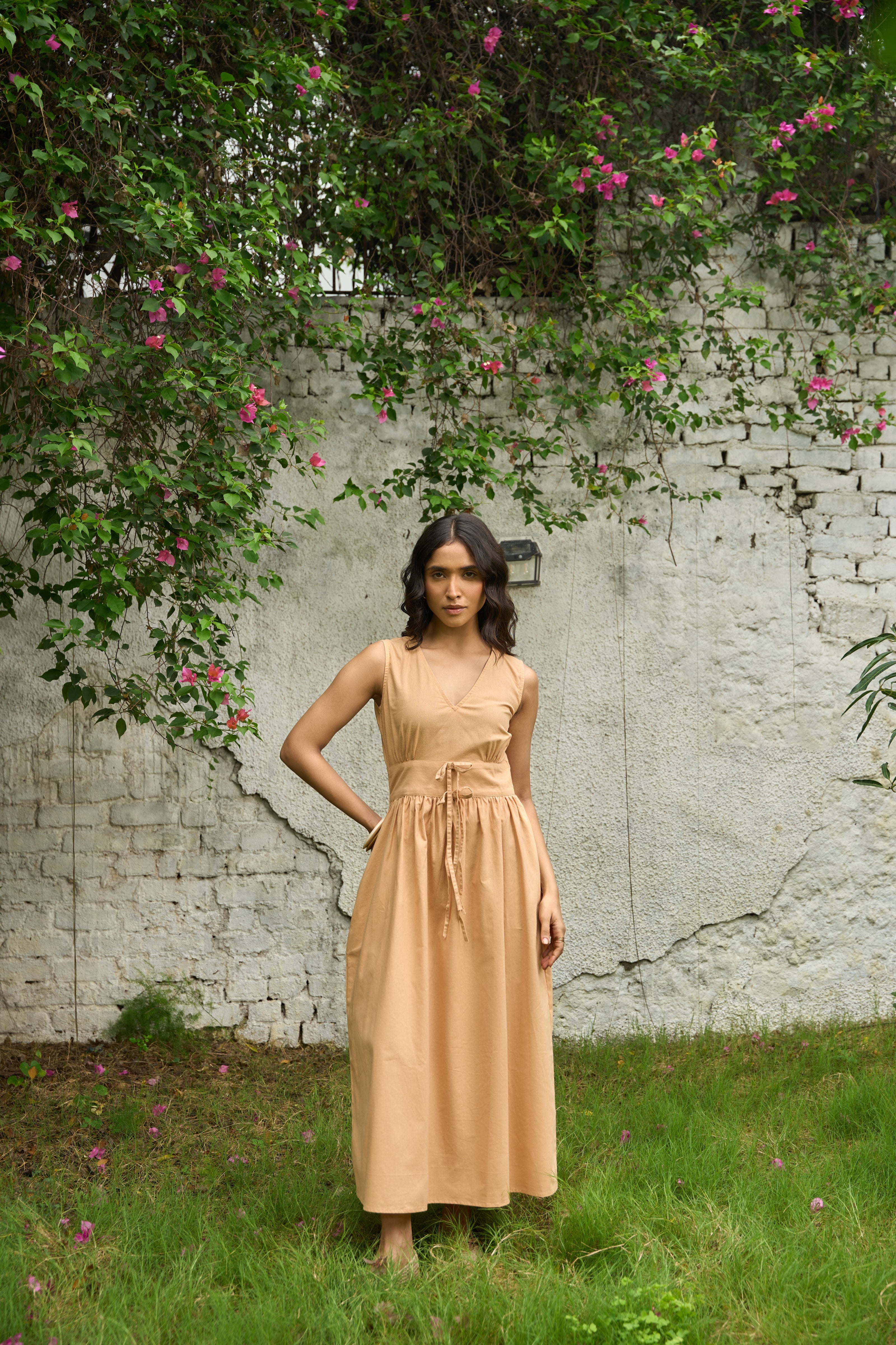 V-Neck Tie-Waist Maxi