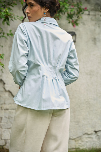 Fitted Shirt Top in Sky Blue