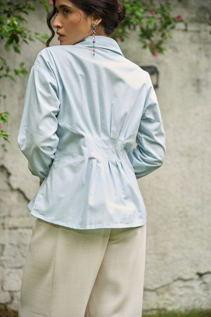 Fitted Shirt Top in Sky Blue
