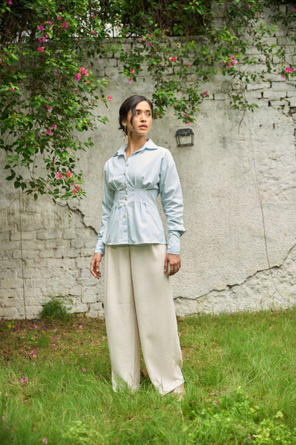 Fitted Shirt Top in Sky Blue