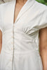 WHITE GATHERED V-NECK WAISTBAND MIDI DRESS